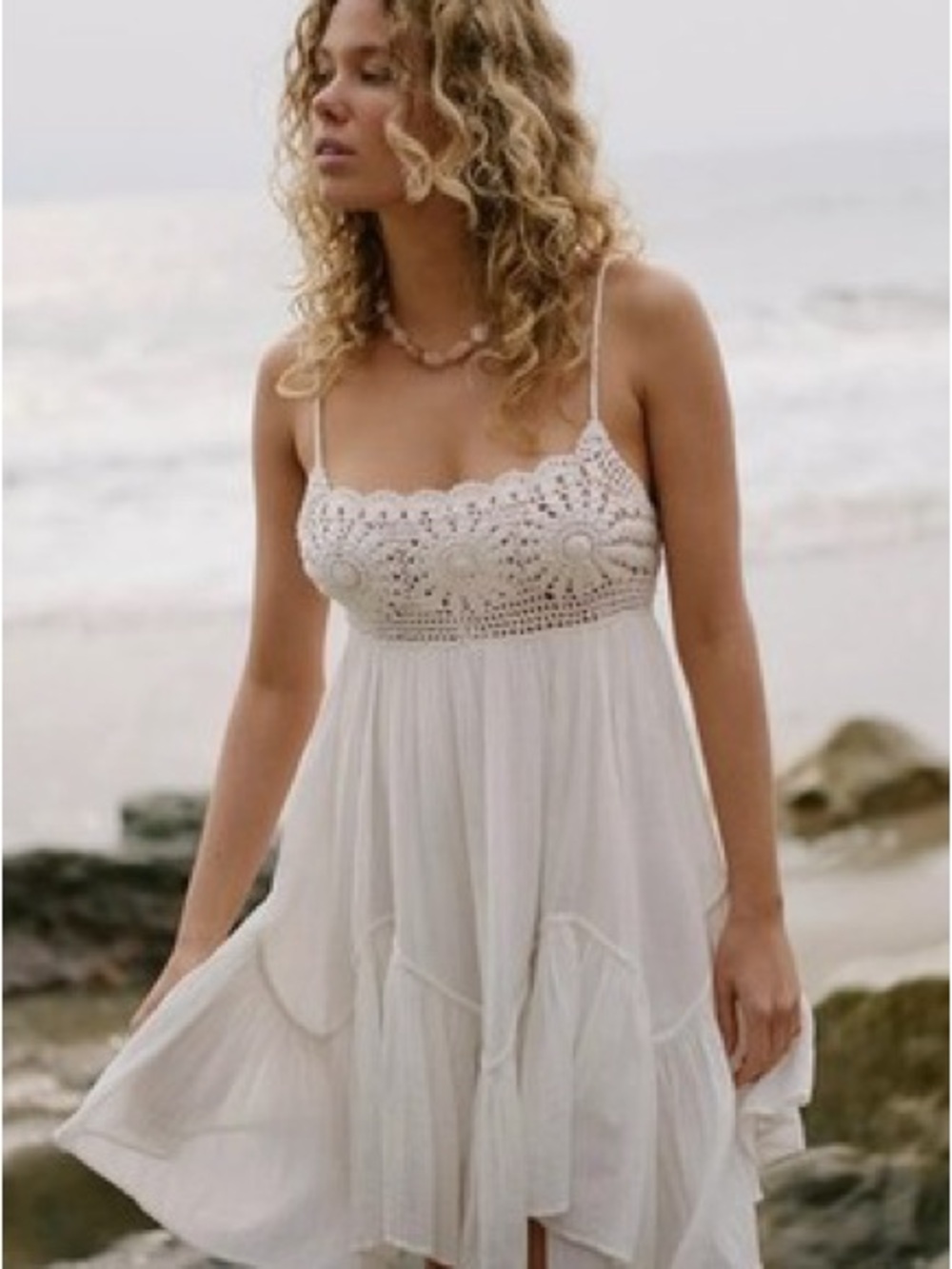 White Crochet Bodice Spaghetti-Strap Sundress